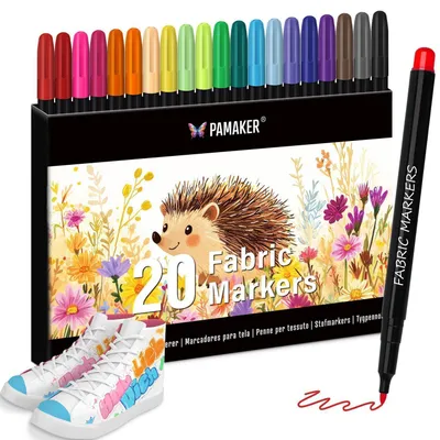 Produktbild von Textilstifte Set 20 Farben Fein Spitze Waschmaschinenfest Stoffmalstifte DIY