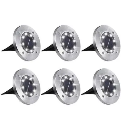 Produktbild von LED Solar-Bodenspot – Set mit 6 Stück – Gartenbeleuchtung mit Solarenergie – 10 Stunden Licht – Wasserdicht – Edelstahl Solar-Bodenleuchten – Wegbeleu