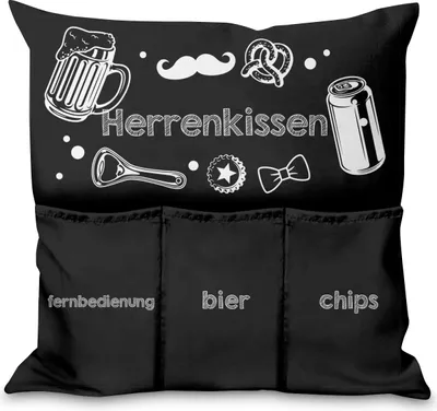 Produktbild von Sofahelden Kissen, 45 x 45, mit Füllung, Kissen mit Taschen, Filmabend, Geburtstag Valentinstag, Couch Sofa Bett, Motiv Men's Pillow [091]