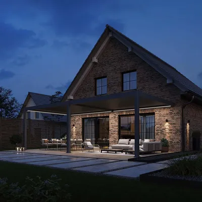 Produktbild von Weide E-Deluxe Plus elektrische Wand-Pergola Voll-Aluminium 4x8m mit Lamellendach anthrazit