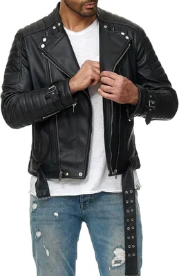 Produktbild von Red Bridge Herren Jacke Bikerjacke Kunst- Lederjacke Classic Biker Vintage Cut mit Gürtel