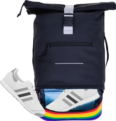 Produktbild von Freizeitrucksack Herren Damen Rucksack Plane Time Bag COMP 25 L Kurierrucksack Roll-Top Laptoprucksack 12823 Bi Color Rainbow (Regenbogen - Schwarz)