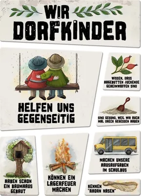 Produktbild von Wir Dorfkinder Kühlschrankmagnete im 8er Set im Retro-Stil Erinnerungen Kinder
