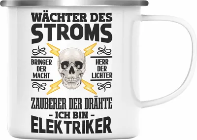 Produktbild von Trendation - Elektriker Emaille Tasse Spruch für Männer Geschenk Lustig Gadget Geschenke Kaffeebecher (Silber)