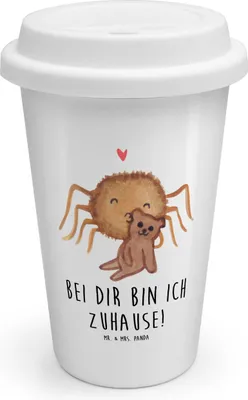 Produktbild von Mr. & Mrs. Panda Thermobecher Spinne Agathe Teddy - Weiß - Geschenk, To Go Becher, Dankeschön, Treue, Kaffeebecher, Verliebt, ToGo, Miteinander, Liebesbeweis, Coffee