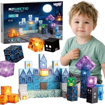 Produktbild von WOOPIE Magnetische Konstruktionsbausteine, Pixelburg, 64 Teile.