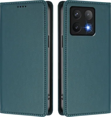Image de Étui en cuir pour Xiaomi 14T, étui à rabat magnétique en cuirPolyuréthaneavec support, vert