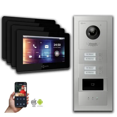 Produktbild von Goliath IP Video Türsprechanlage: 7-Zoll 4 Familienhaus, RFID, Anzeige, Silber : 7 Zoll Schwarz : Aufputz Dose Monitor Farbe: 7 Zoll Schwarz Montage: Aufputz Dose