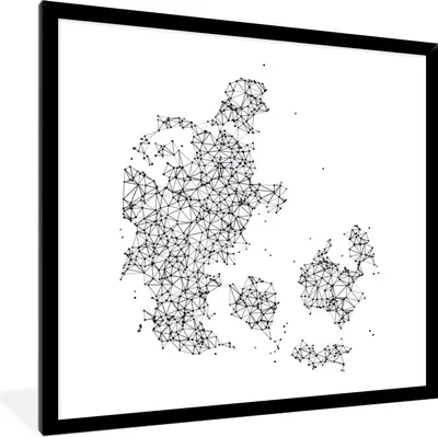 Produktbild von MuchoWow® Gerahmtes Poster Eine schwarz-weiße Illustration von Dänemark mit Streifen 40x40 cm - Poster mit Schwarzem Bilderrahmen Wandposter Rahmen Foto Bilder - Mit Rahmen - Wanddekoration Schlafzimmer