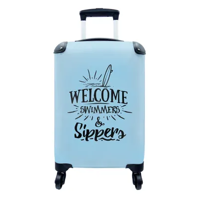 Produktbild von MuchoWow® Koffer Handgepäck Trolley Rollkoffer Kleine Reisekoffer mit 4 Rollen - Sommer - Blau - Surfen - Cabin Size < 55x40x23 cm & 55x40x20 cm - Fotokoffer - Kabinenkoffer - Boardgepäck - Reise-Box - Reisekoffer - Reisegepäck - Koffer mit Bild - Trolley für Kinder