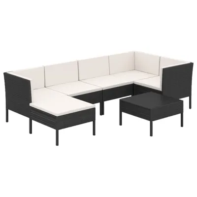 Produktbild von 7-tlg. Garten-Lounge-Set mit Auflagen Poly Rattan Schwarz