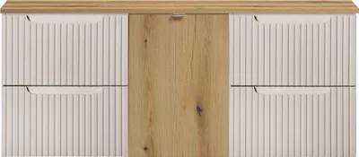 Produktbild von Waschtischunterschrank mit Wäschekorb 140cm, kaschmir und Eiche, NEWPORT-56-CASHMERE
