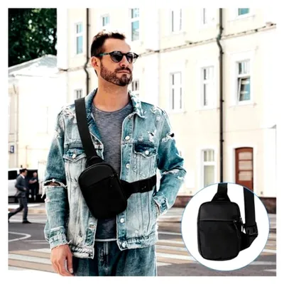 Produktbild von Herren Umhängetasche, Sling Bag, Schwarze Brusttasche, Schultertasche für Herren, Wasserdichte Handtasche für Outdoor-Aktivitäten, 21x14x4 cm