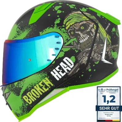 Produktbild von Broken Head Jack S. V2 Pro Grün Integralhelm + Grün Verspiegeltes Visier : S (55-56 cm) Größe: S (55-56 cm)