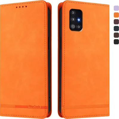 Produktbild von Hülle für Samsung Galaxy A51 4G, Retro Kunstleder Ständer Klapphülle mit Kartenfächer und Magnetische Orange
