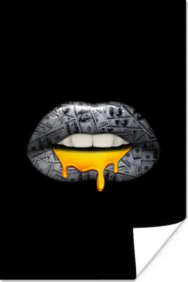 Produktbild von MuchoWow® Poster Lippen - Geld - Schwarz und Weiß 120x180 cm - Kunstposter