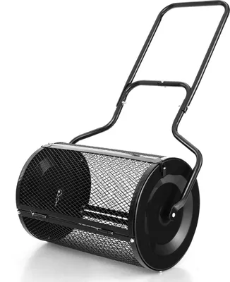 Obrázok produktu pre 60 cm rozmetací vozík, viacúčelové rozmetadlo rašeliny s obojstranným upevnením a rukoväťou v tvare U, rozmetadlo hnoja s ťažkou kovovou mriežkou (čierne)