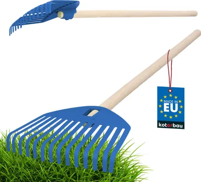 Immagine prodotto di KOTARBAU® Rastrello per bambini Rastrello per bambini 20 cm con manico in legno 70 cm Rastrello per bambini Giardino Rastrello per bambini Rastrello per bambini plastica con manico in legno Blu
