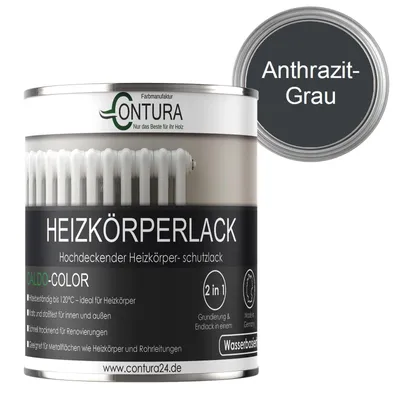 Produktbild von Contura 750ml Heizkörperlack Glänzend Heizungslack Heizkörperfarbe Heizung Farbe Radiator Metalllack - Anthrazit Grau RAL 7016