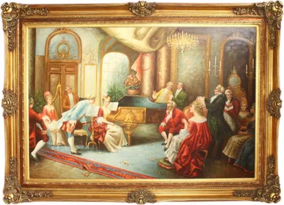 Produktbild von Riesiges Handgemaltes Barock Öl Gemälde Abend mit Klassischer Musik Gold Prunk Rahmen 225 x 165 x 10 cm - Massives Material