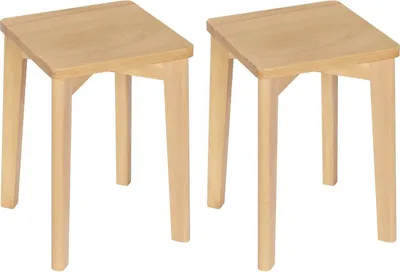 Two wooden stools are shown against a white background.