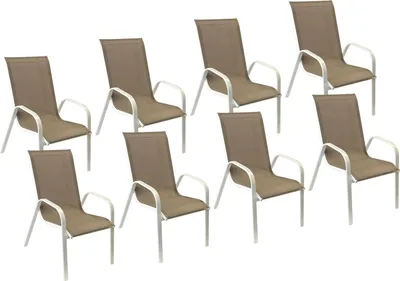 Produktbild von 8erSet Stühle MARBELLA aus taupefarbenem Textilene - weißes Aluminium