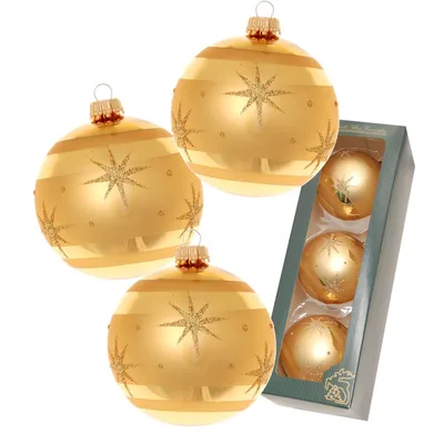 Produktbild von Krebs Glas Lauscha Christbaumkugeln 3er Set Komet in Gold - Größe ca. 8cm