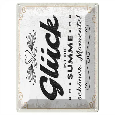 Produktbild von Blechschild Wandbild in : Brillante Farben, Größe 30 x 40 cm Motiv Blechschild Spruch 30x40 cm Glück ist die Summe schöner Momente Deko Schild