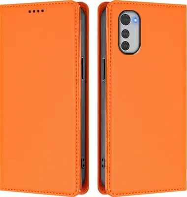 Immagine prodotto di Custodia in pelle per Motorola Moto E32, custodia flip magnetica in Finto cuoio con supporto Arancione