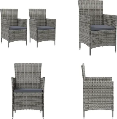 Produktbild von vidaXL Gartenstühle mit Kissen 2 Stk. Poly Rattan Grau - Gartenstuhl - Gartenstühle - Outdoor-Stuhl - Sessel
