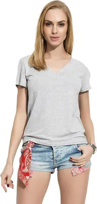 Produktbild von Damen Basic Shirt Bluse V-Ausschnitt ; Graumeliert S (36)