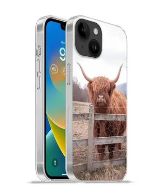 Produktbild von MuchoWow® Handyhülle Schutzhülle Hülle für Apple iPhone 14 - Softcase Scottish Highlander - Gras - Zaun Silikon Softcase Handy Hülle - Mobiltelefonhülle
