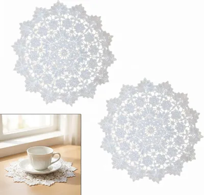 Produktbild von Runde Tischsets im 2er Set mit 40 cm Durchmesser, Weiße Spitze für vielseitige Dekoration
