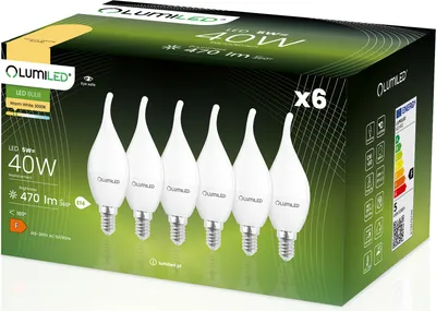 Zdjęcie produktu dla 6x Żarówka LED E14 Świeczka BA35 5W = 40W 470lm 3000K Ciepła 180° LUMILED