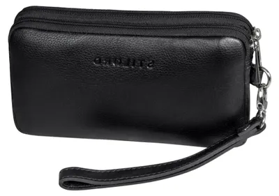 Produktbild von Richie Handgelenktasche Leder Männer Kleine Herrenhandtasche mit Abnehmbarer Schlaufe Moderne Doppelkammer Geldbörse aus Hochwertigem Leder Farbe:schwarz