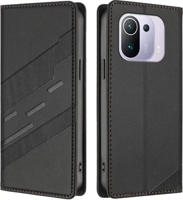 Produktbild von Hülle für Xiaomi 11 Pro, Kunstleder Brieftaschen Handyhülle mit Kartenfach und Standfunktion Schwarz