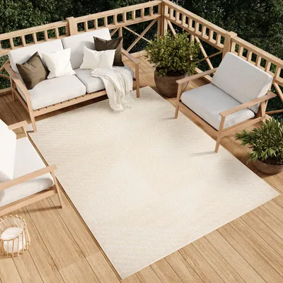 Produktbild von Teppich Outdoor Indoor Wohnzimmer Schlafzimmer Modern Design Terrasse Balkon Creme 80 x 150 cm