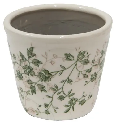 Obrázok produktu pre Clayre & Eef Kvetináč Ø 12x10 cm Zelená béžová Keramické kvety