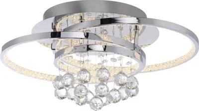 A close-up studio shot of a modern, multi-ringed ceiling light fixture with crystal accents.