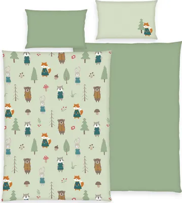 Produktbild von Herding Kinder-Wendebettwäsche Waldtiere" grün 1x 100x135 cm + 1x 40x60 cm"