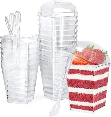 Produktbild von Famanu Dessertbecher mit Deckel und Löffeln - 30 Stück, 160 ml, wiederverwendbar