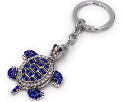 Produktbild von Onwomania Schlüsselanhänger Schildkröte Kriechtier Panzertier blau Strass silber Anhänger Keychain