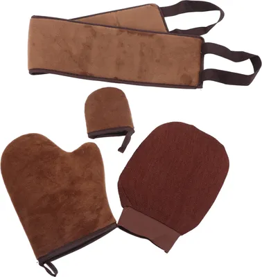 Produktbild von 4er-Pack Selbstbräunungshandschuhe, Bräunungsölfarbe, Peeling, weich, beflockt, wendbar, Mini-Handschuhe