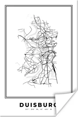 Produktbild von MuchoWow® Poster Stadtplan - Deutschland - Schwarz-weiß - Duisburg - Karte 80x120 cm - Papierdruck