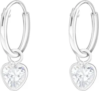 Produktbild von 925 Sterling Silber Creolen Ohrringe mit Zirkonia-Herz in verschiedenen Farben Farbe - Transparent
