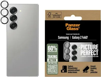 A product image showing a smartphone's camera lens protectors and the packaging for the protectors.