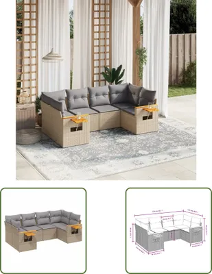Produktbild von The Living Store 6-tlg. Garten-Sofagarnitur mit Kissen Beige Poly Rattan