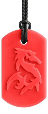 Produktbild von ARK Therapeutic Beißkette Kauschmuck rot für Kinder und Erwachsene Kauwketting met verhoogd drakenmotief, geschikt voor stevigere voortandenkauwers.
