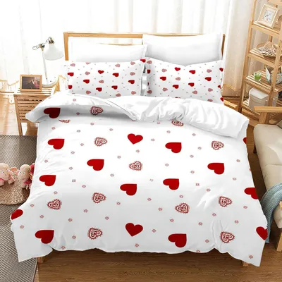 Produktbild von Bettwäsche Set 200x200 cm Rot Herz Mikrofaser 1 Bettbezug 2 Kissenbezüge