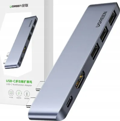 Produktbild von Ugreen multifunkční hub, 2 porty USB-C - USB-C PD, Thunderbolt 3, 100 W, 4K@60Hz, 10Gbps, HDMI, 4K@30Hz, 3 porty USB 3.0 pro MacBook Pro, Air, šedá